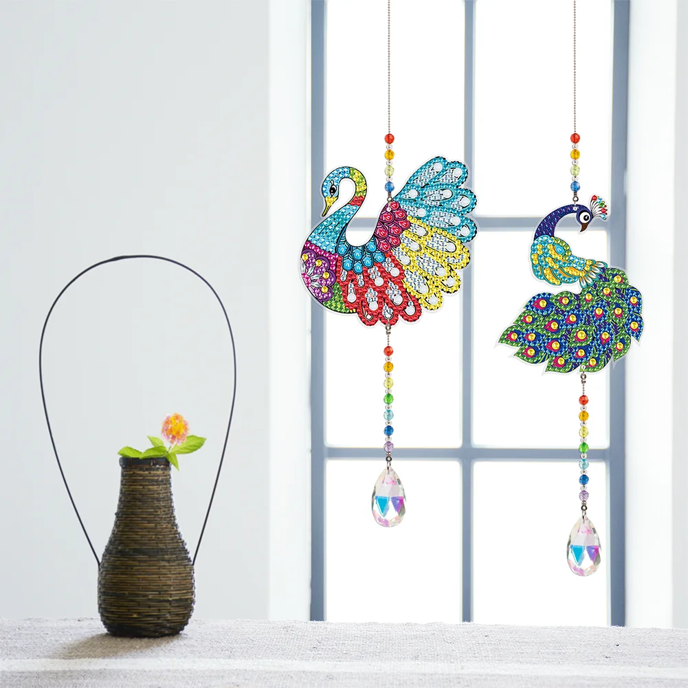 2pcs Crystal Light Catcher Diamond Painting Peacock Hanging Decor(Double-Sided)