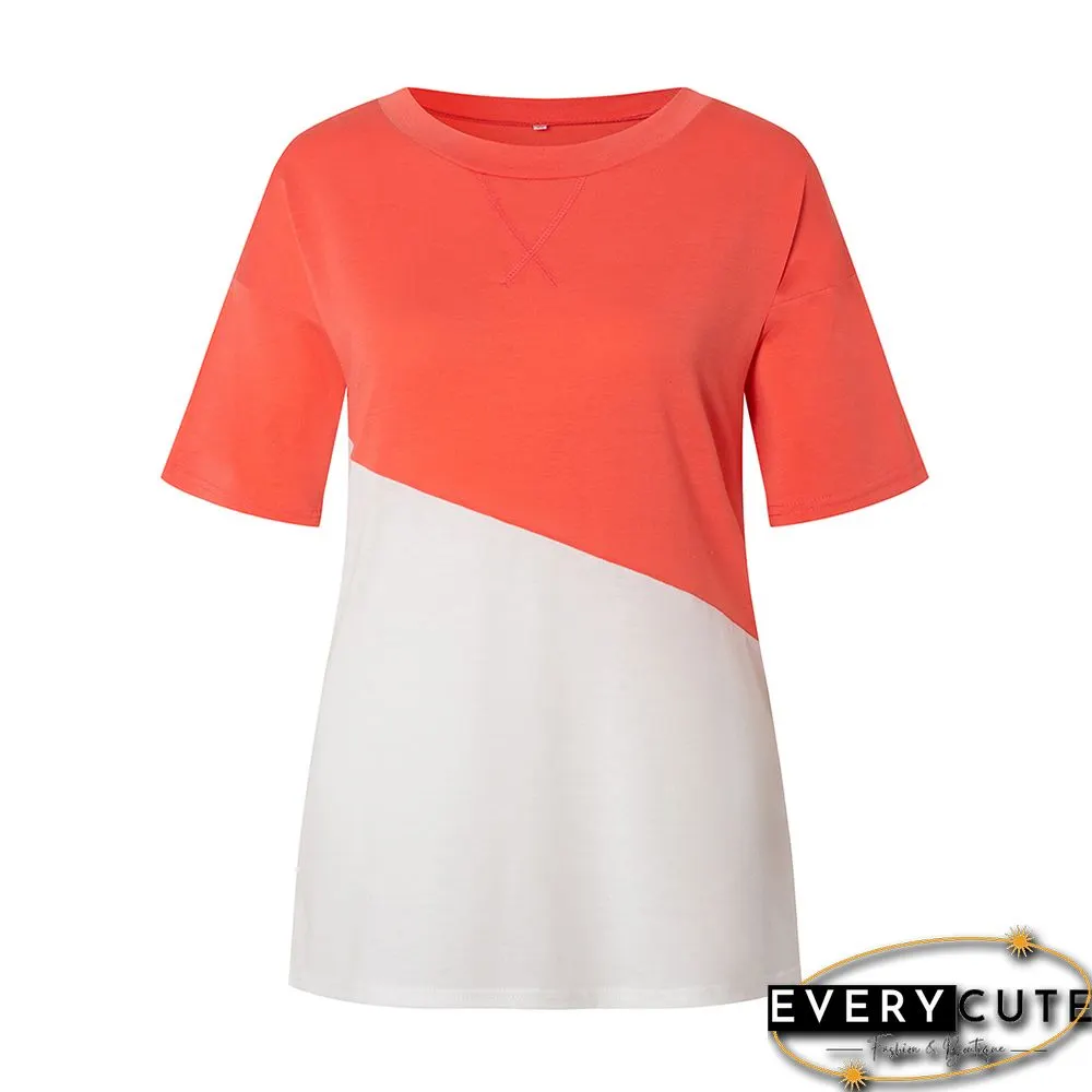 Red Color White Loose Style Casual Tops