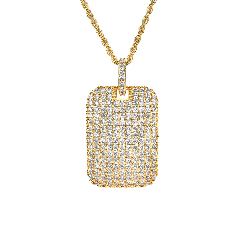 Iced Out Square Pendant Hip Hop Necklace-VESSFUL