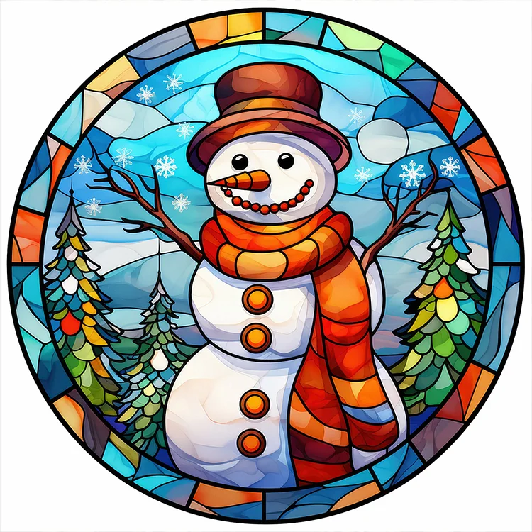 Christmas Snowman Glass Painting 30*30CM(Canvas) Full Round Drill Diamond Painting gbfke