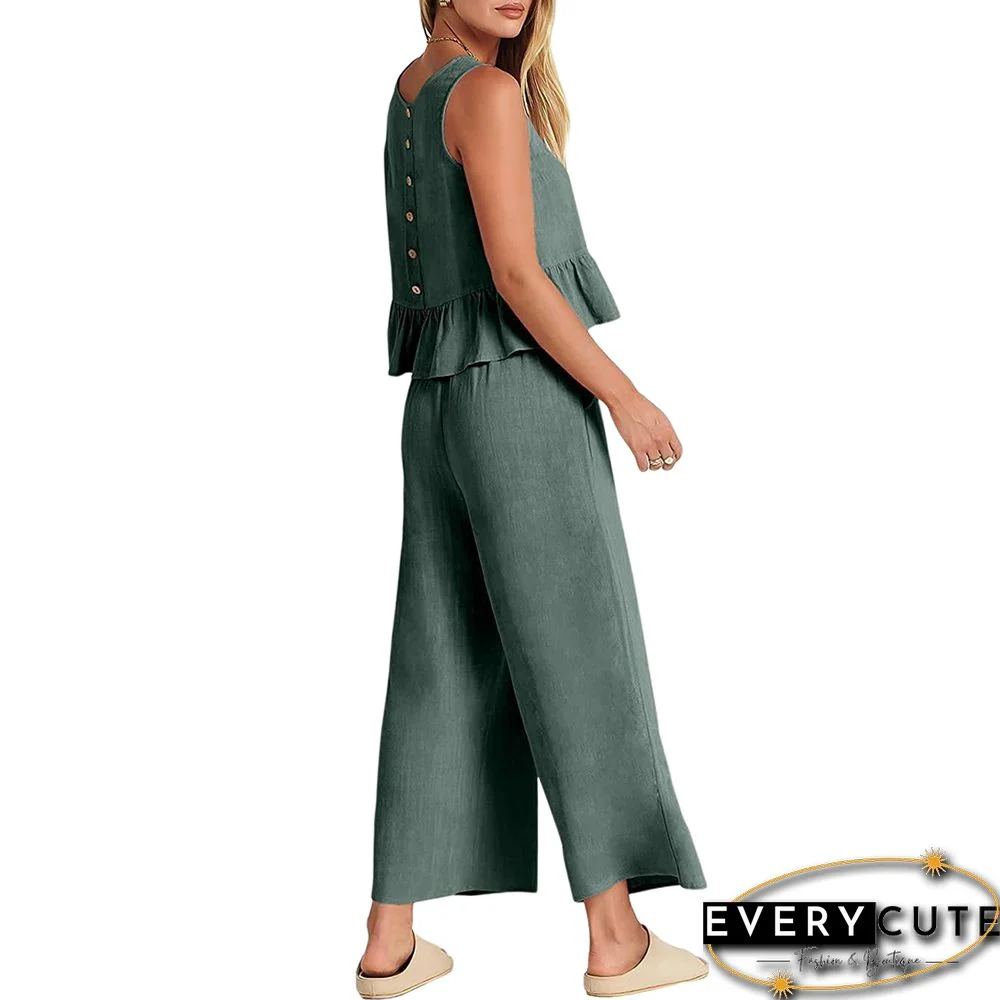 Gary Green Sleeveless Pleated Tank and Wide Leg Pants set