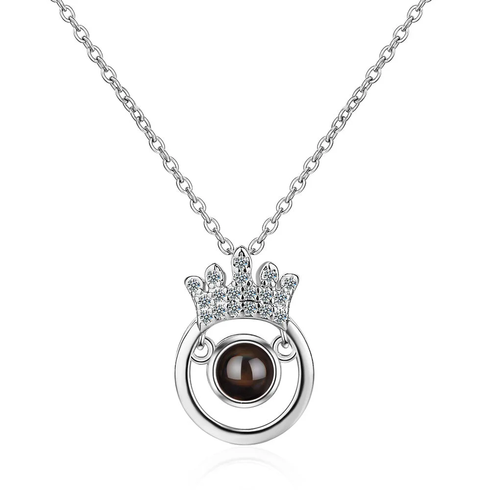 Buzzdaisy 100 Languages I Love You Projection Round Crown Diamonds Necklace