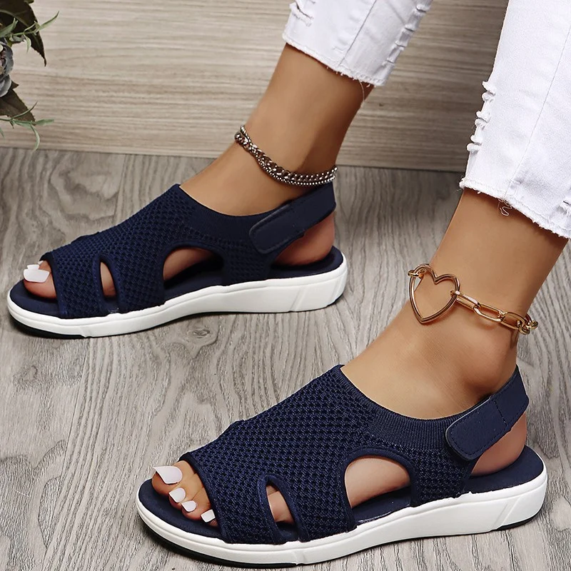 Yyvonne New Women's Shoes Flying Flat Floor Breathable Solid Beach Shoes Lightweight Large Women's Sandals