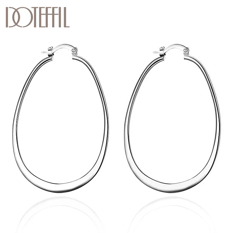 DOTEFFIL 925 Silver Jewelry Smooth Circle 925 Silver Hoop Earrings For Women Jewelry