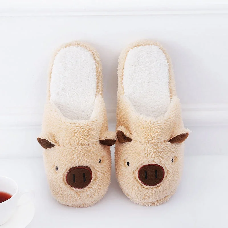 Women's Slippers for Home Velvet Plush Slippers Indoor Female Home Slippers Cute Cartoon Soft Slippers TPR Non-slip Female Shoes