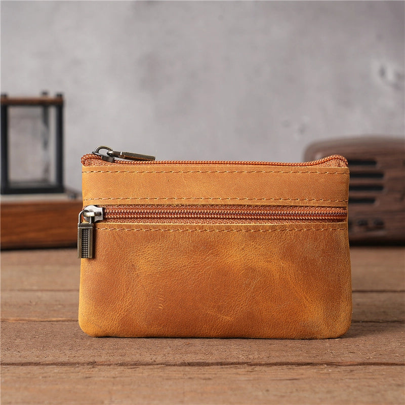 1124 Boys And Girls Genuine Leather Coin Purse Cowhide Crazy Horse Brown Brown Zipper Coin Bag Vintage Outlet