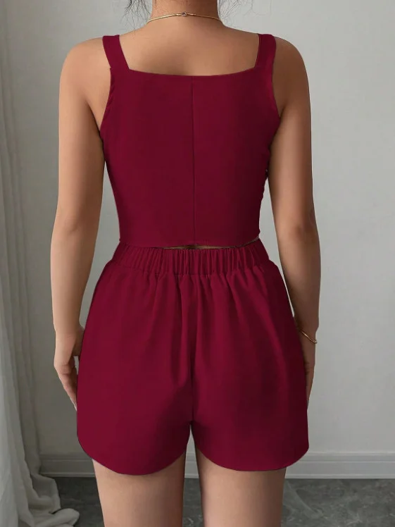 Nigikala Nigikala Temperament Thin Commuter Vest Shorts Solid Color Two-Piece Set