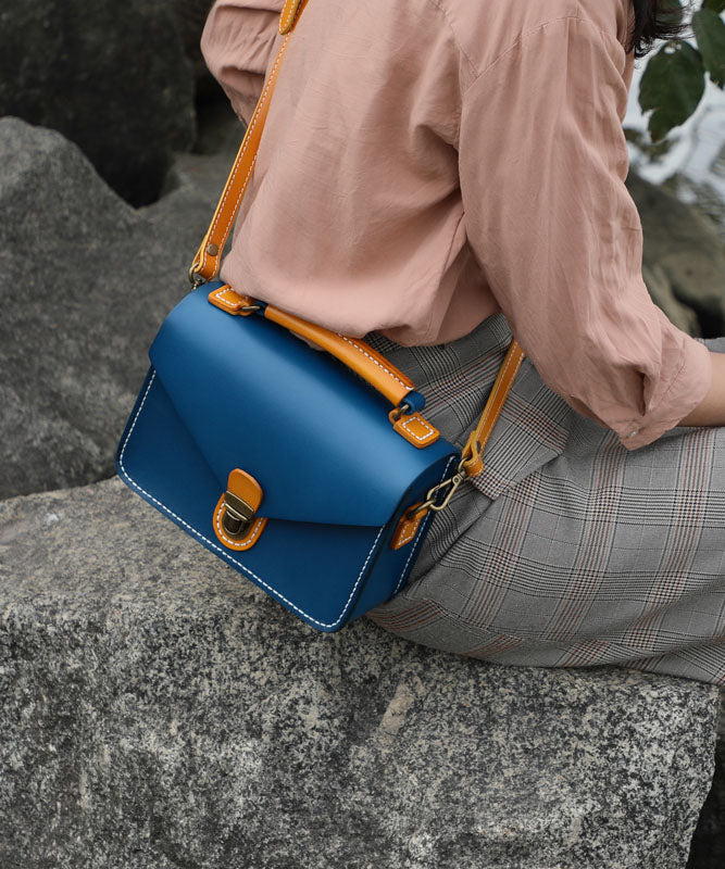 VCSHOES Blue Calf Leather Women's Satchel Handbag