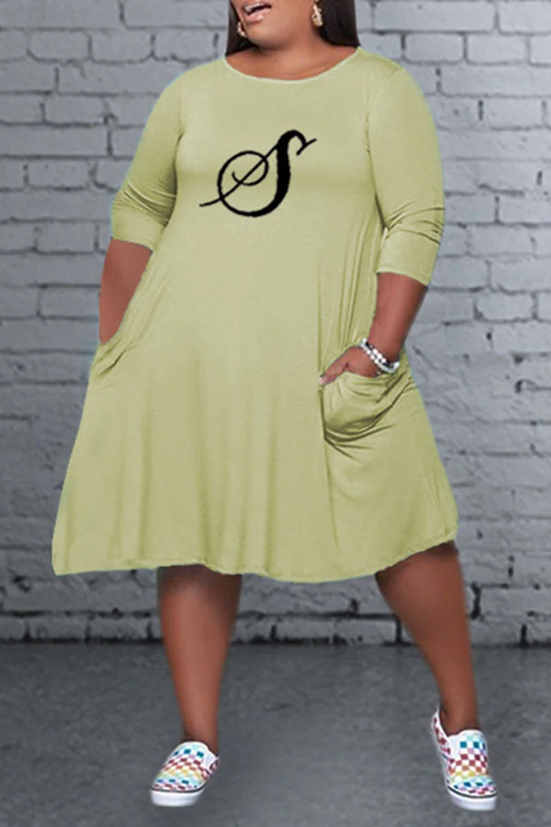 Casual Print Split Joint O Neck A Line Dresses