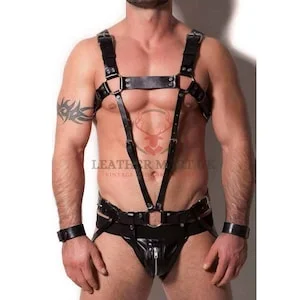 Pornhint 100% Original Leather Destructive Body Harness With Jock Strap In H-Style ~  Full Leather Body Harness ~ Bdsm Harness Gay Fetish Wear