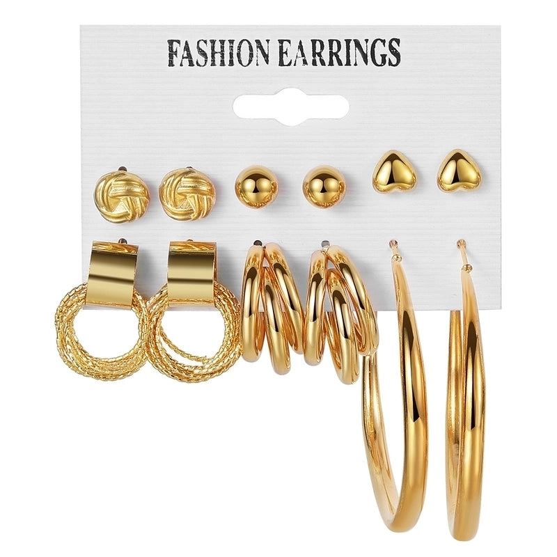 Retro Round Alloy Plating Artificial Pearls Women’s Earrings Ear Studs 6-piece Set