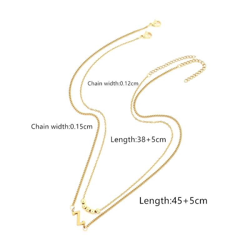 2 Pcs/set Gold Classic Fashion Initial Letter Copper Bead Stainless Steel Bracelet Women Necklace Suit