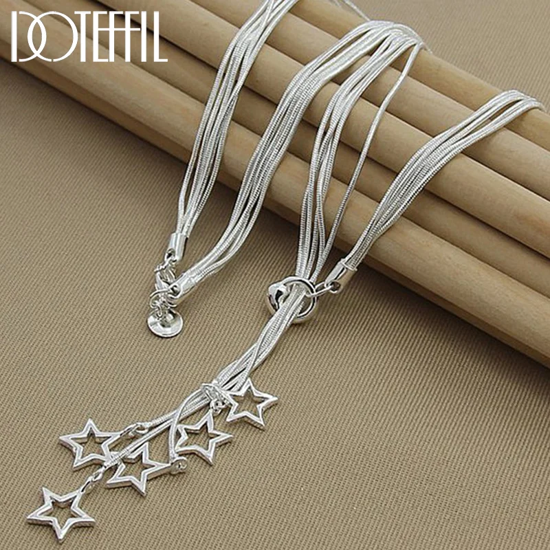 DOTEFFIL 925 Sterling Silver Five Star Pendant Necklace 18 Inch Snake Chain For Woman Jewelry