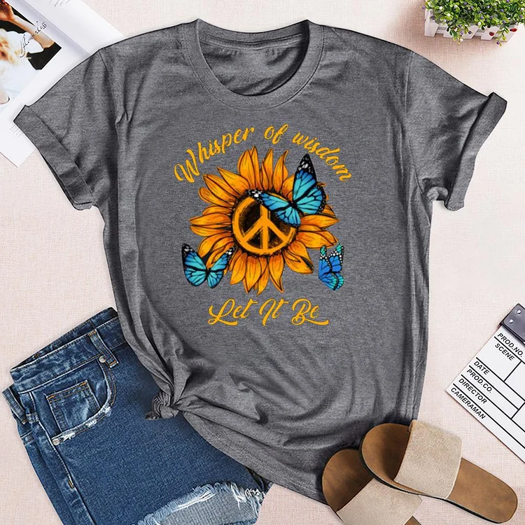 whisper words of wisdom Let it be Sunflower butterfly T-Shirt Tee - 01020-Annaletters