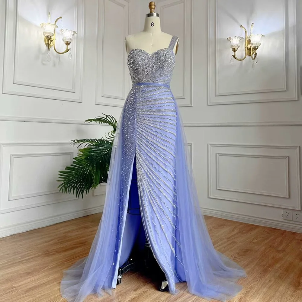 Modern One Shoulder Yellow Evening Dress Mermaid With High Split main image 1