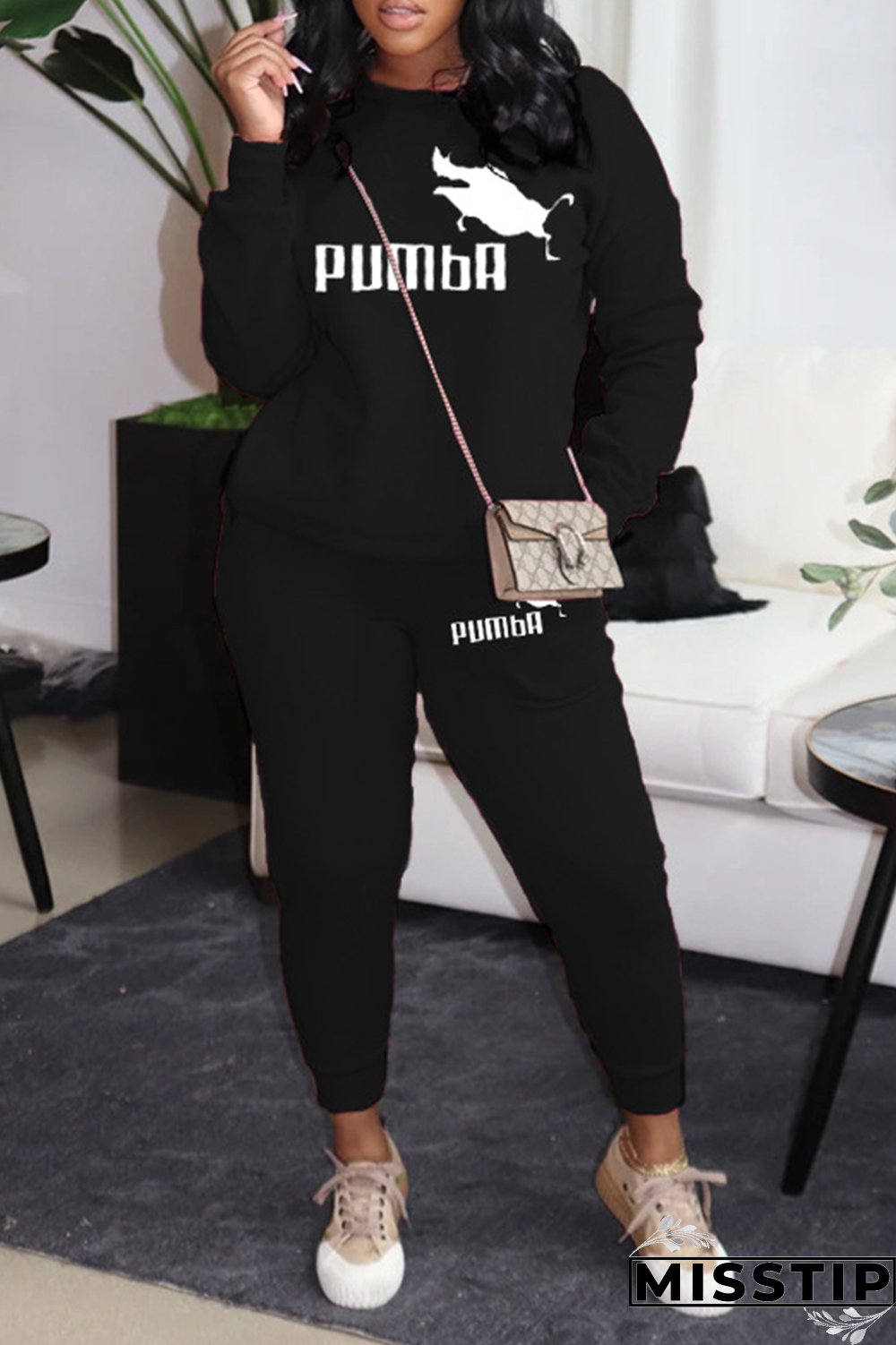 Rose Red Street Print Patchwork O Neck Long Sleeve Two Pieces