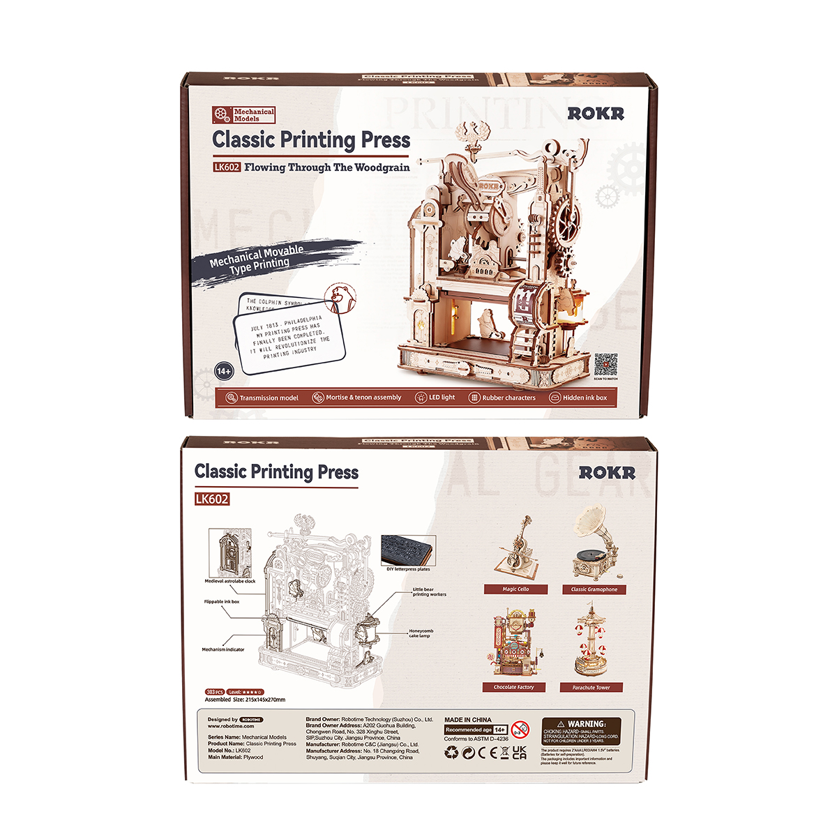 ROKR LK602 Printing Press 3D Wooden Puzzle Mechanical Kit Adult