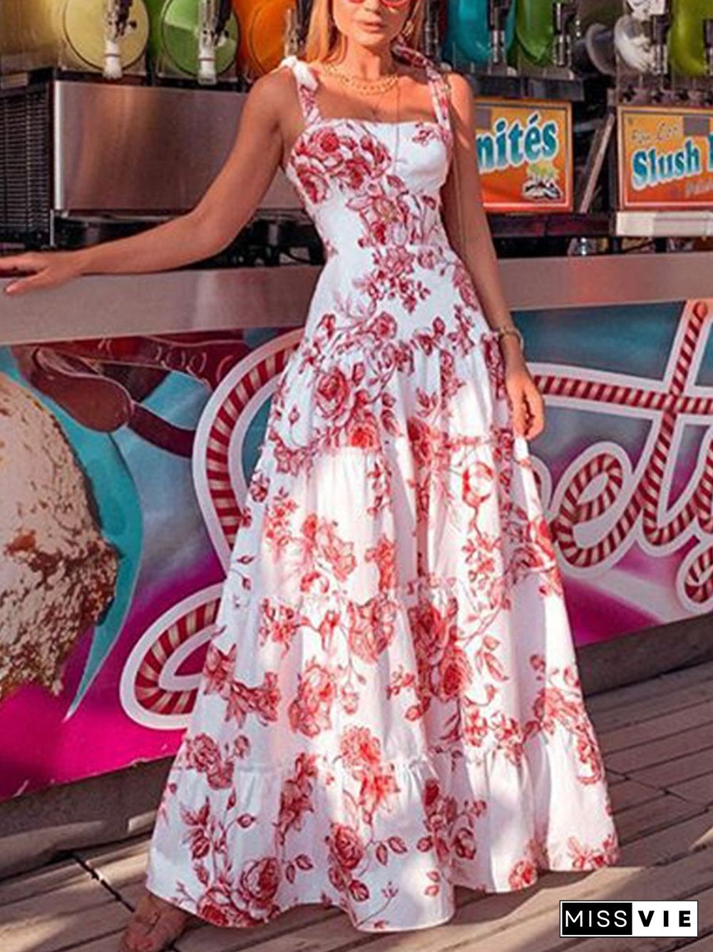 U-neck Sleeveless Print Maxi Dress P16105