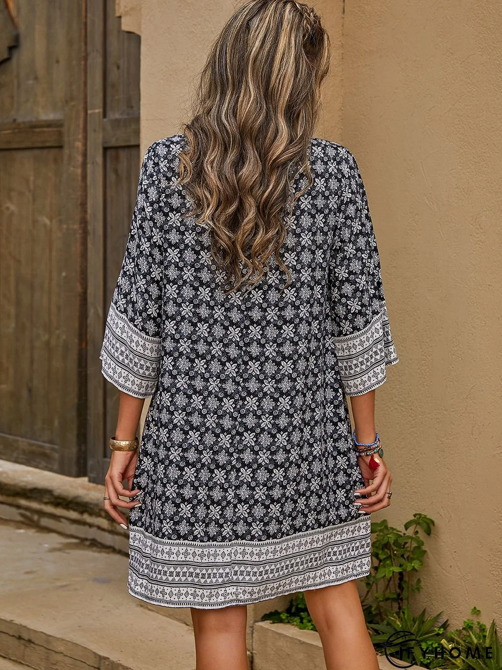 Half Sleeve Floral-Print Weaving Dress | IFYHOME