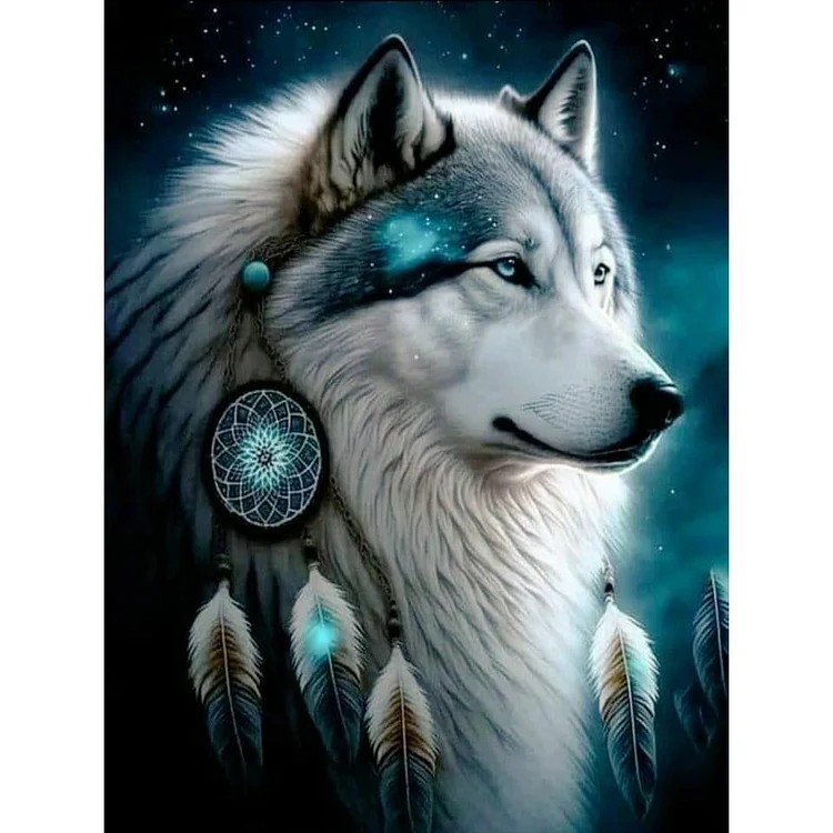 Wolf Head Dream Catcher 30*40CM(Canvas) Full Round Drill Diamond Painting gbfke