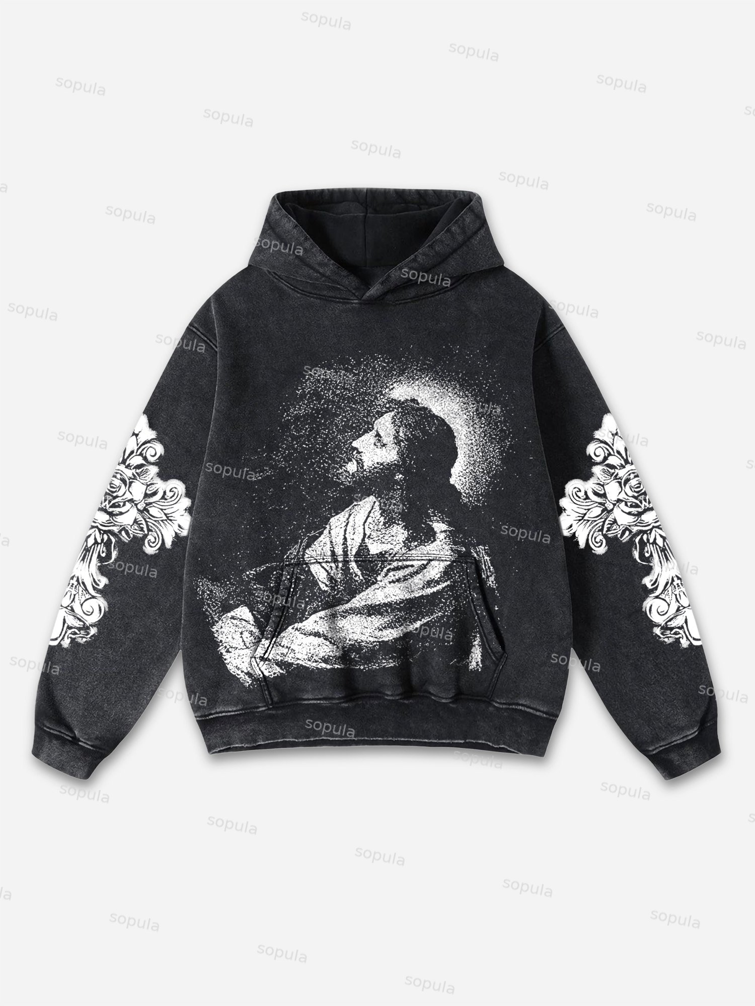 Vintage Jesus Thinker Graphic Acid Washed Oversized Hoodie