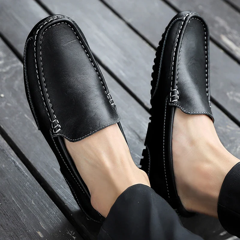Qengg Leather Men Shoes Luxury Trendy 2021 Casual Slip on Formal Loafers Men Moccasins Italian Black Male Driving Shoes Sneakers