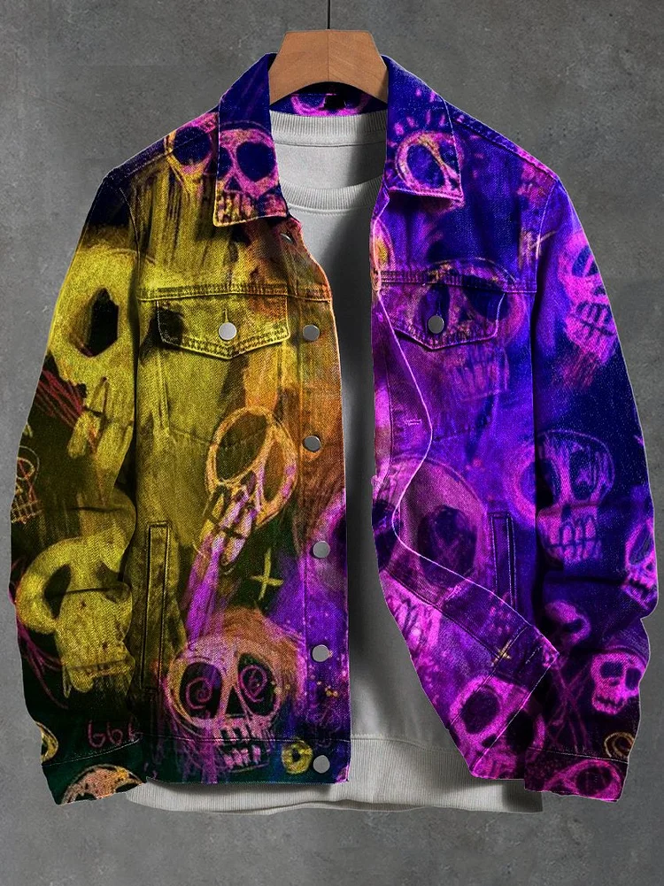 Vintage Print Color Skull Casual Denim Jacket