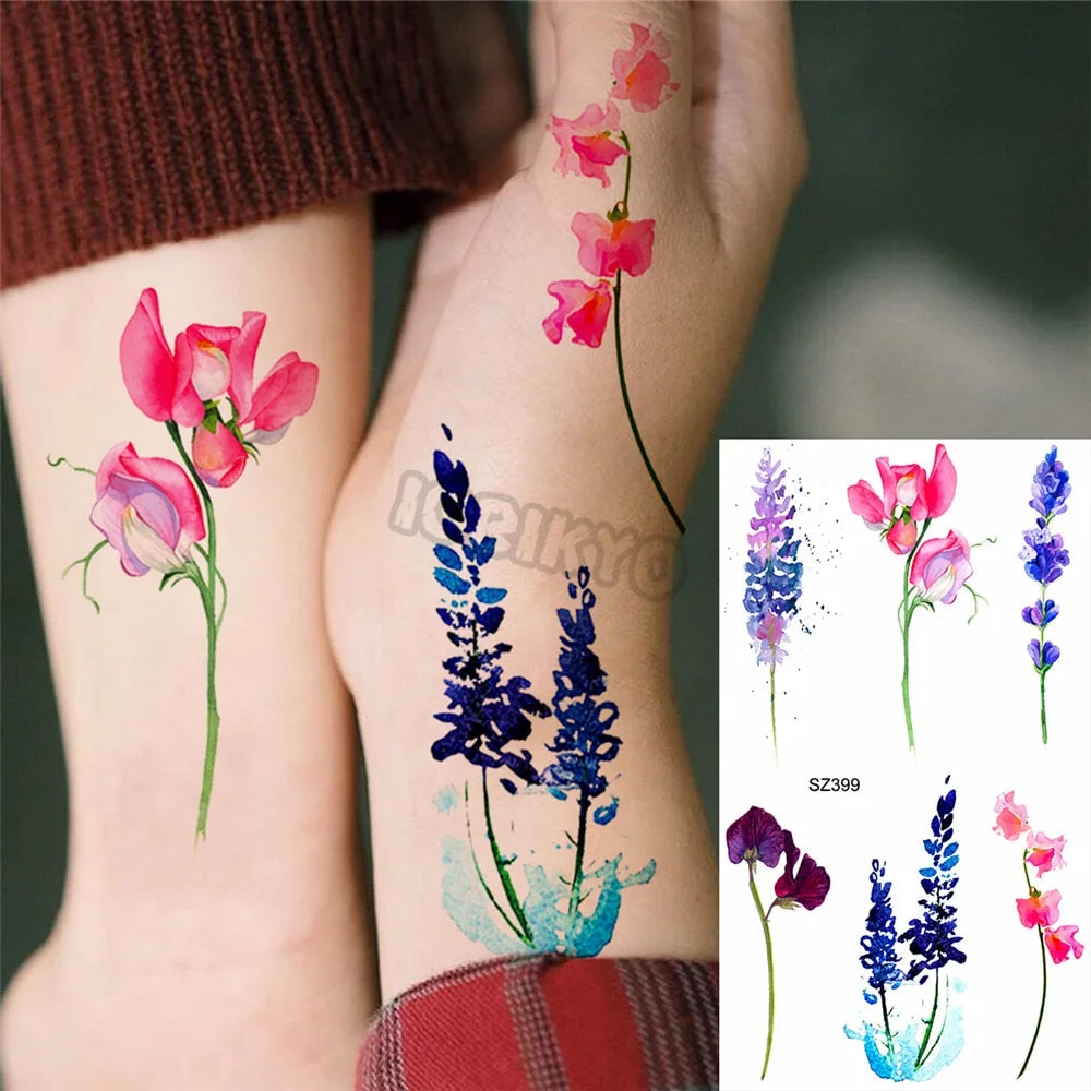 Colorful Dinosaur Temporary Tattoos For Kids Girls Rose Flower Lavender Hummingbird Fake Tattoo Sticker Forearm Neck Tatoos Show