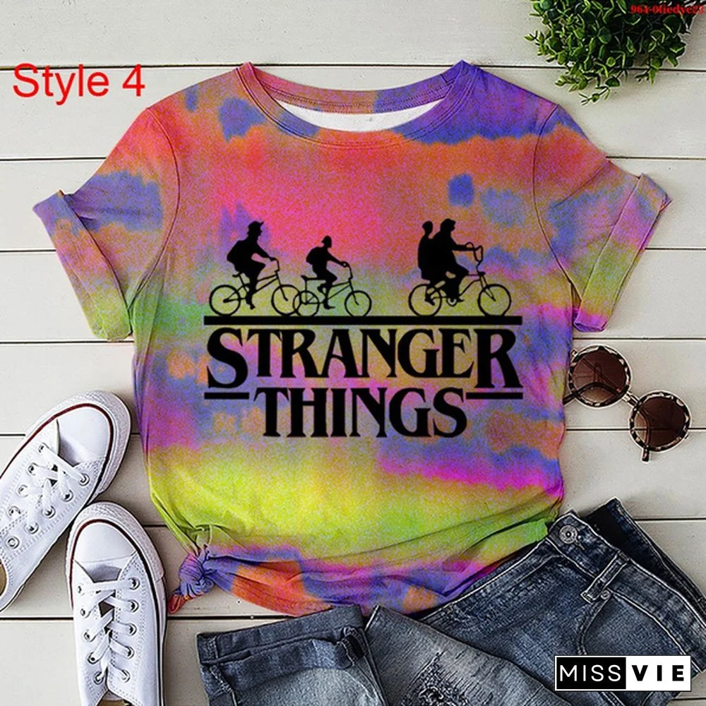 Hot Stranger Things T-Shirt Women Men Summer Tie Dye T-Shirt Short Sleeve O Neck Loose Tops