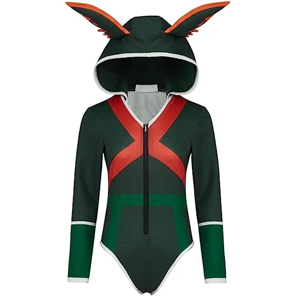Women's Izuku Midoriya Cosplay Costume Female Deku Cosplay Romper Onesie Jumpsuit Bodysuit