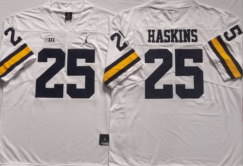 Men's Michigan Wolverines Hassan Haskins #25 White  Alumni Player Game Jersey