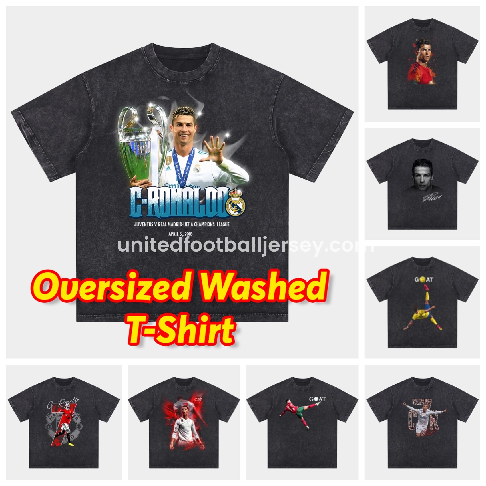 Cristiano Ronaldo Portugal Real Madrid Manchester United Oversized Washed T-Shirt
