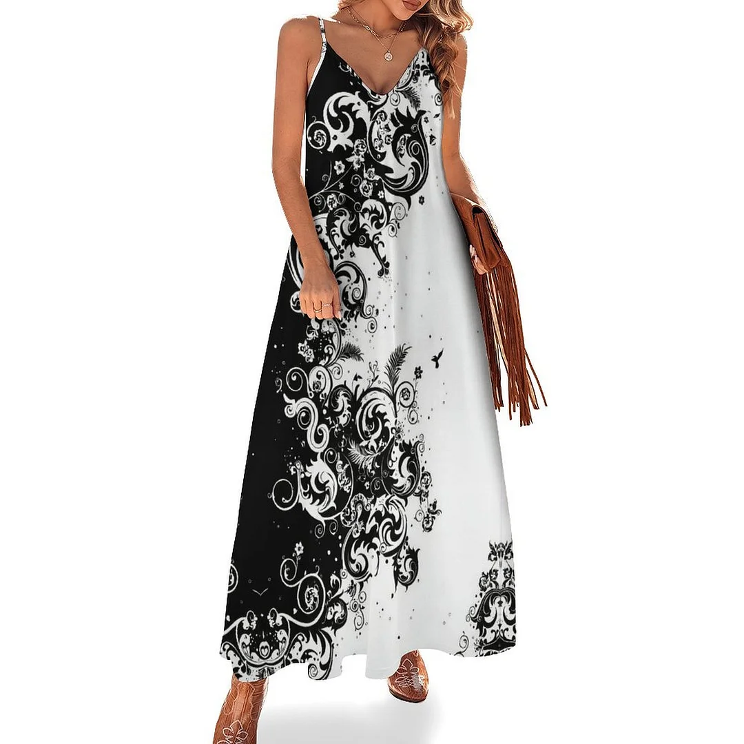 Style & Comfort for Mature Women Plus Size Printed Sling Casual Women Maxi Dress in Pattern Black, Floral, White