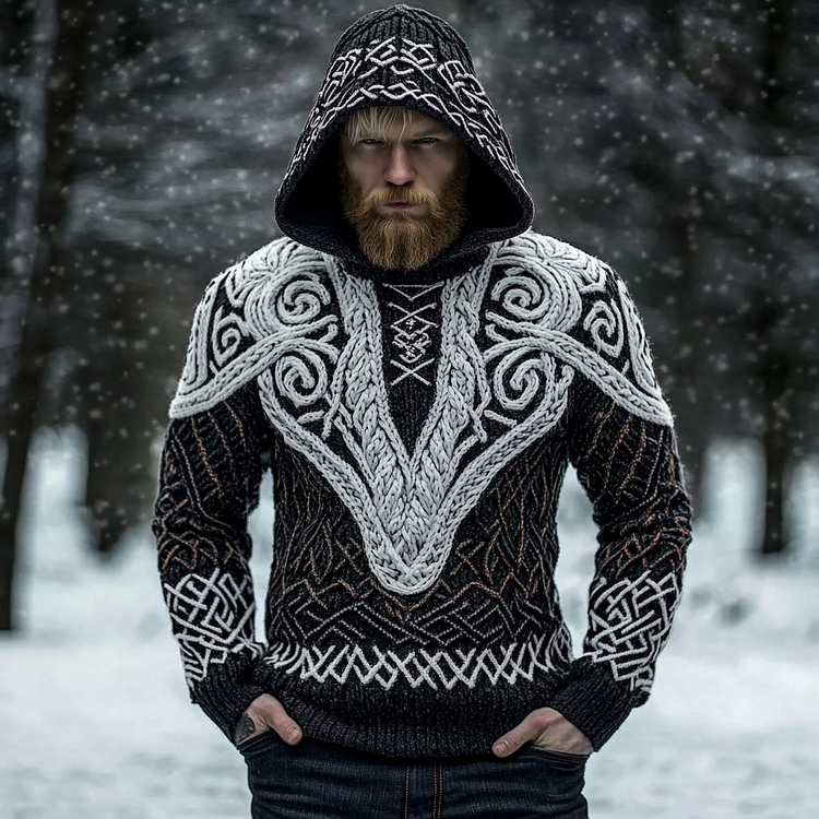 Men's Viking Tribal Celtic Inspired Knit Hooded Sweater