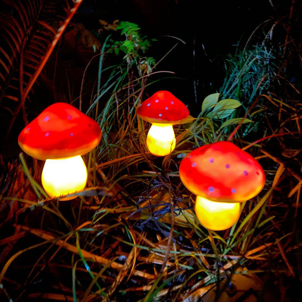 3LED Solar Mushroom String Lights Waterproof Lawn Stake Lamp Garden Decor