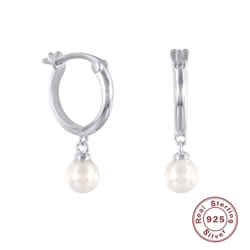 1 Pair Fashion Geometric Inlay 925 Sterling Silver Pearl Zircon Drop Earrings