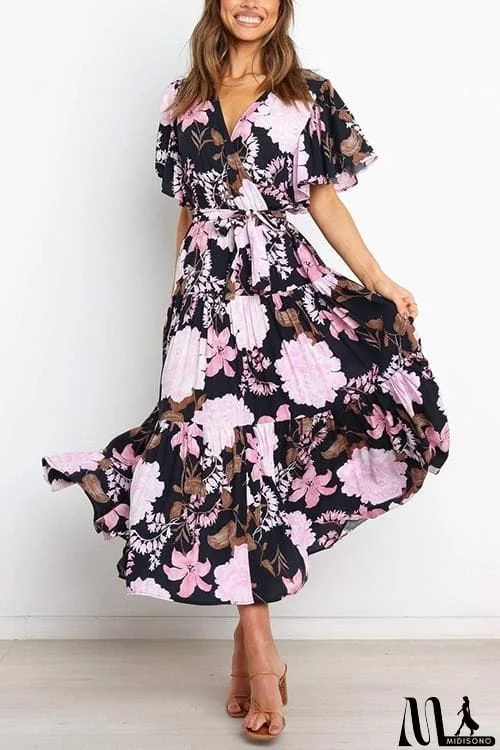 MidiSono - Print Ruffles Wrap Maxi Dress