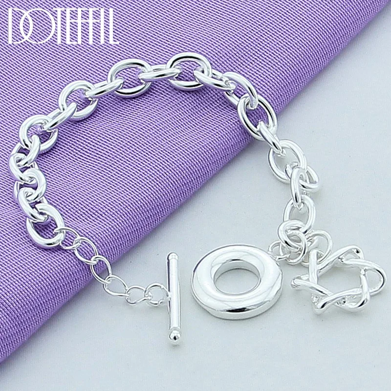 DOTEFFIL 925 Sterling Silver Star Pendant Bracelet Chain OT Buckle For Women Man Jewelry