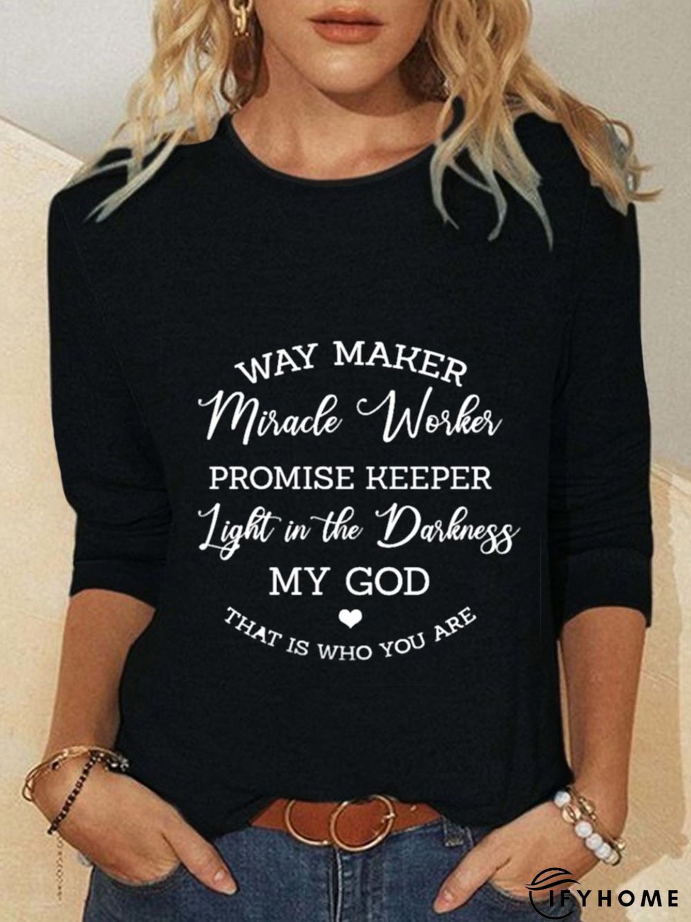 Casual Long Sleeve CrewNeck Printed Top T-shirt | IFYHOME
