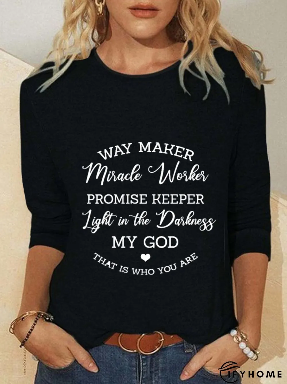 Casual Long Sleeve CrewNeck Printed Top T-shirt | IFYHOME
