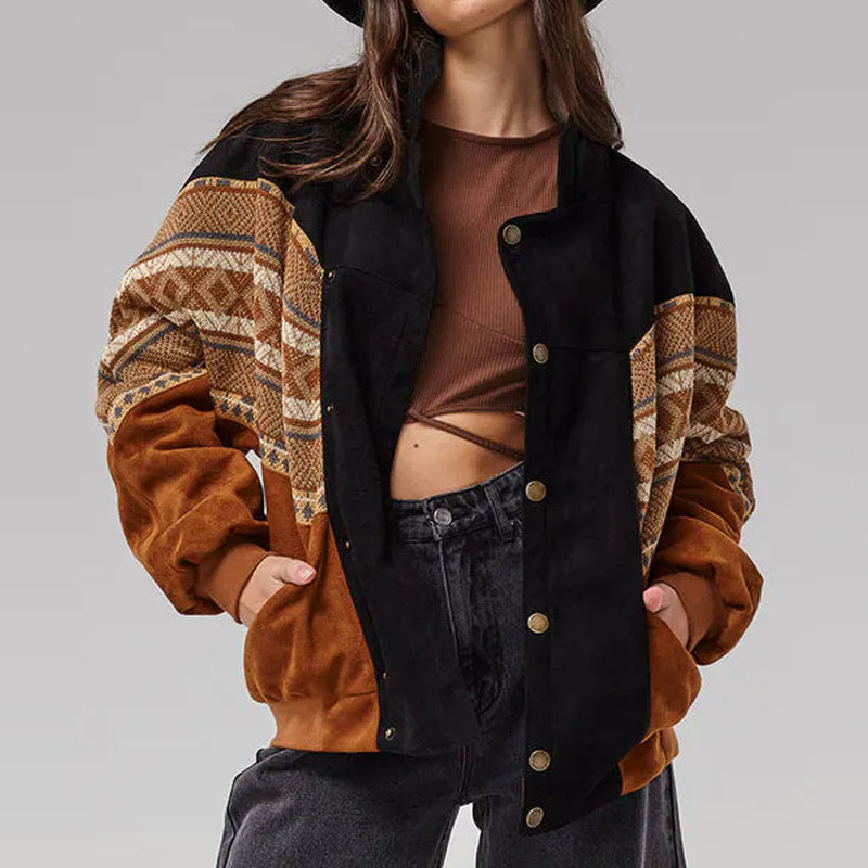 Women VIntage Suede Patchwork Fleece Jacket