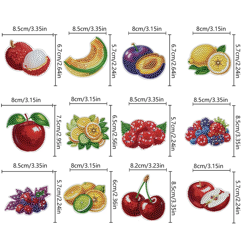 12Pcs Diamond Art Magnets Fridge Sticker Set for Adults Beginners (CN562 Fruit)