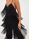Spaghetti-Neck Backless Tasseled Solid Color Stylish Jumpsuit