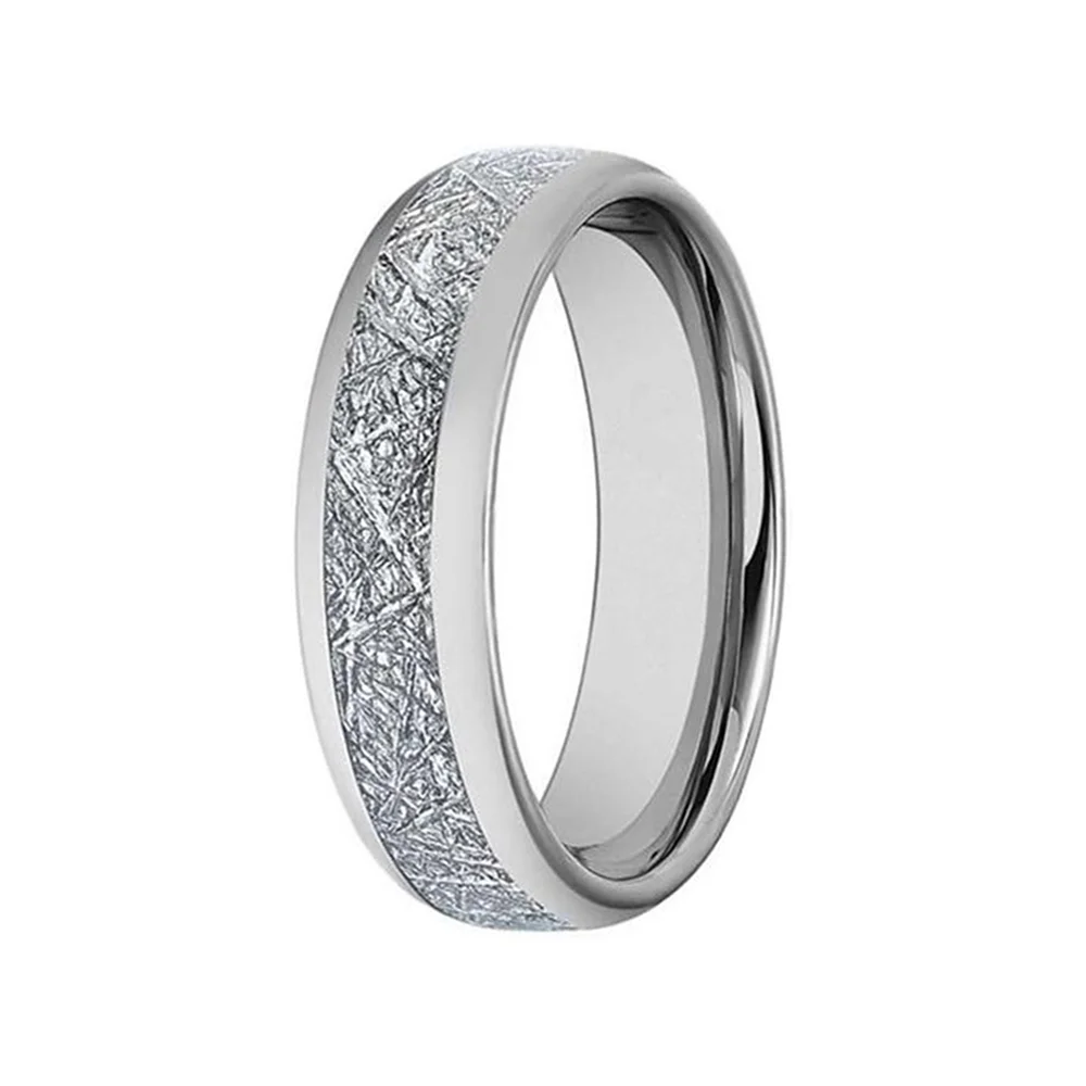 4MM 6MM 8MM Women Domed Tungsten Silver Meteorites Pattern Inlay Wedding Bands