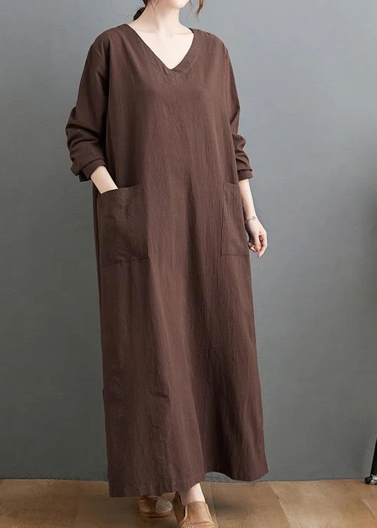 Handmade Chocolate Wardrobes V Neck Side Open Robes Spring Dresses