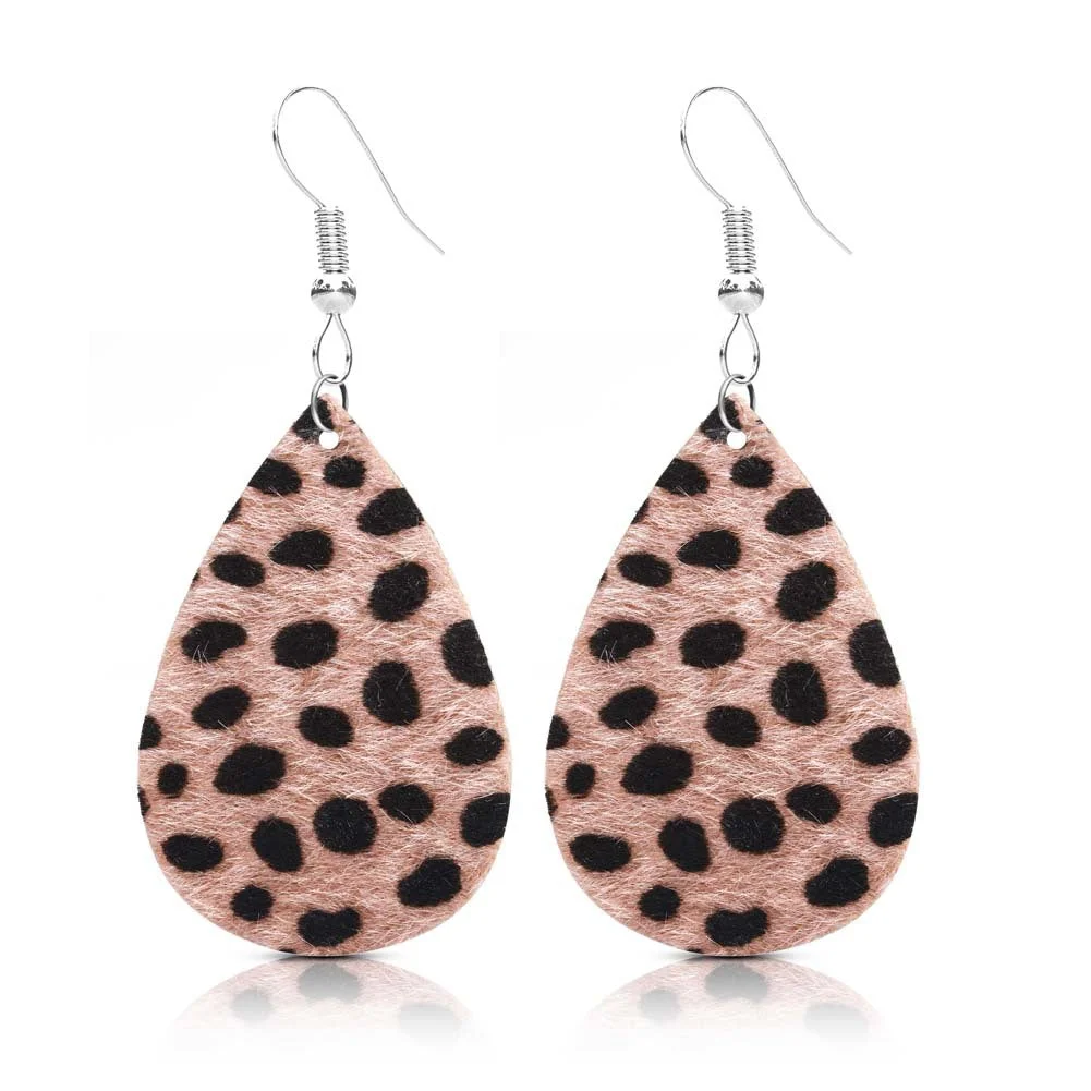 Leopard Drop Tear PU Leather Earrings