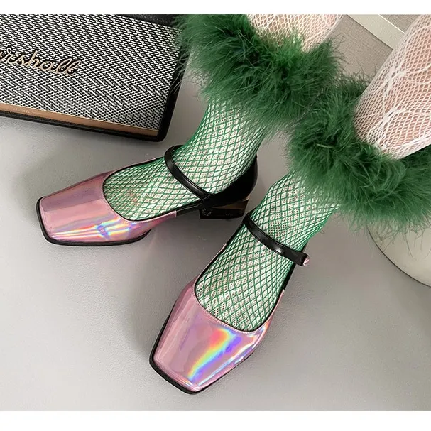 Trendy Feather Fishnet Socks Hollow Out Color Mid-Tube Socks-vocosishoes