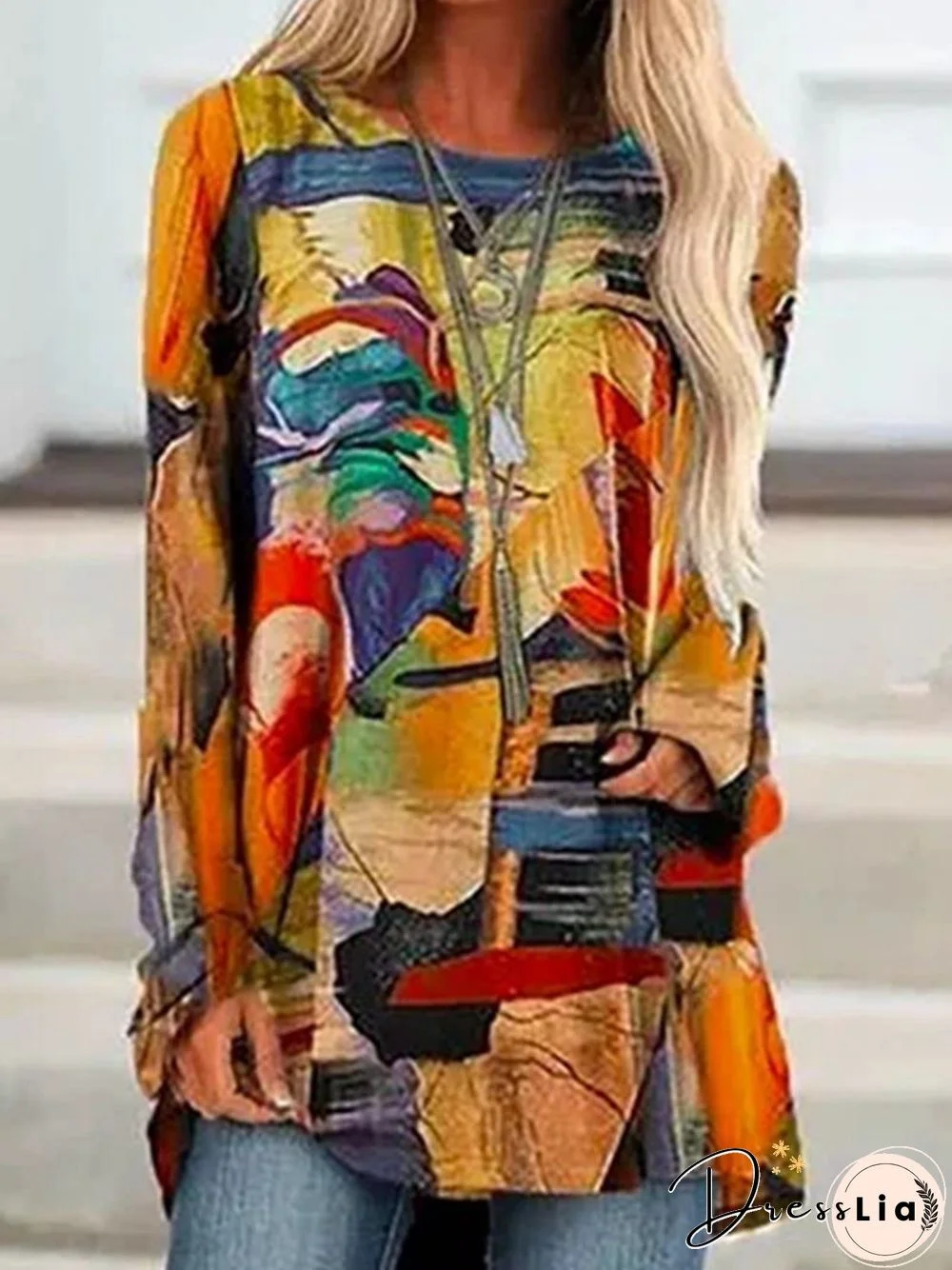 Colorful Pattern Long Sleeve Leisure Top