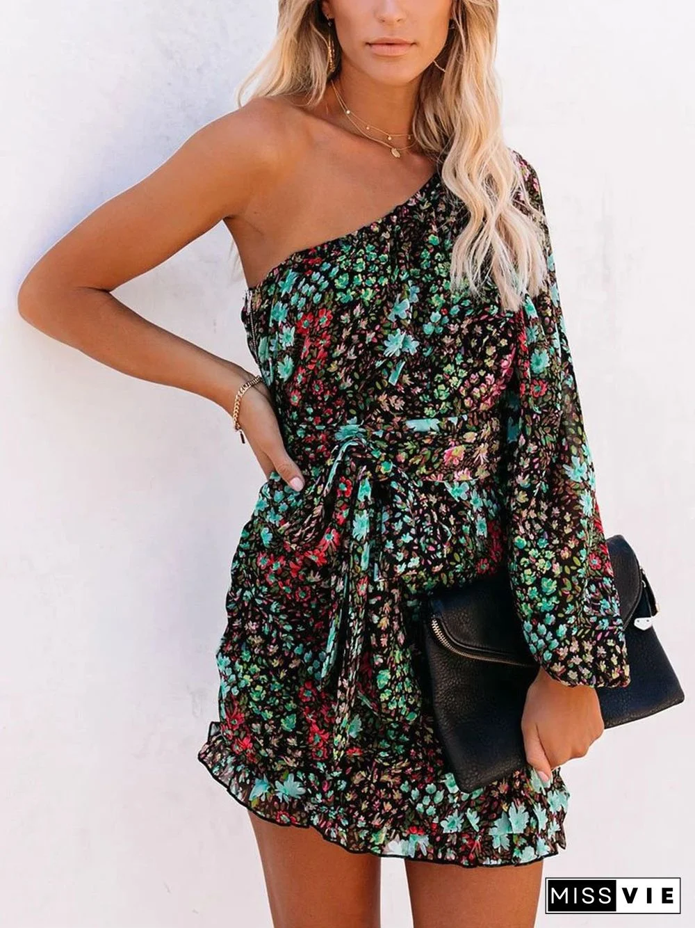 Fun In The Sun Floral One Shoulder Dress P12088