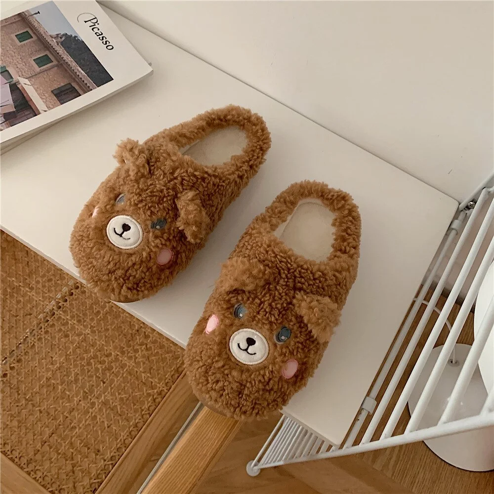 Korean Cute Warm Slippers Kawaii Sheep Slippers Home Flat Plush Slippers Comfy Fuzzy Slippers for Women Girls